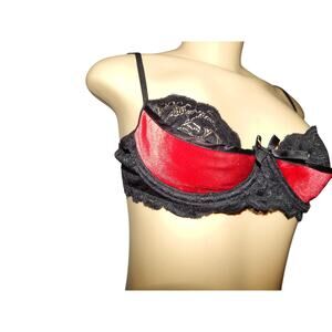 Y2K Fredrick Of Hollywood Bralette Bra Size M Red Black Velour Lace